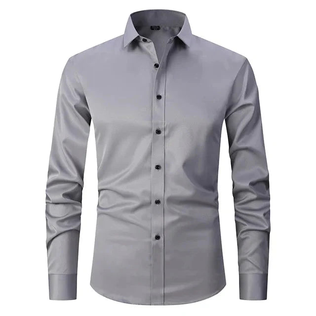 Men's Spring Elastic Wrinkle-Free Dress Shirt – Slim Fit Stretch Button-Up Formal & Casual Shirt for Office, Business & Party