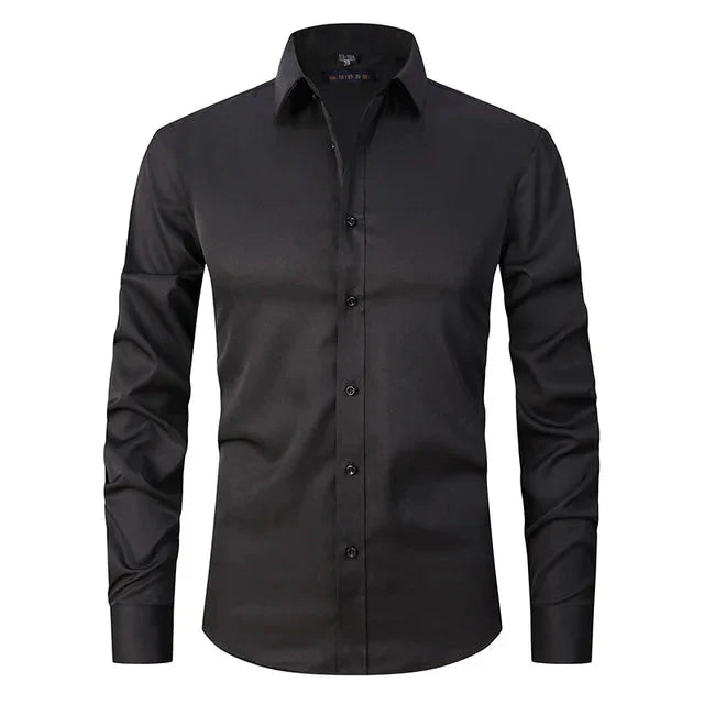 Men's Spring Elastic Wrinkle-Free Dress Shirt – Slim Fit Stretch Button-Up Formal & Casual Shirt for Office, Business & Party