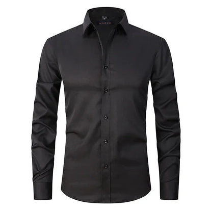 Men's Spring Elastic Wrinkle-Free Dress Shirt – Slim Fit Stretch Button-Up Formal & Casual Shirt for Office, Business & Party