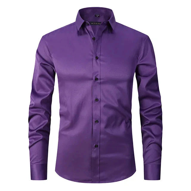 Men's Spring Elastic Wrinkle-Free Dress Shirt – Slim Fit Stretch Button-Up Formal & Casual Shirt for Office, Business & Party