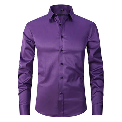Men's Spring Elastic Wrinkle-Free Dress Shirt – Slim Fit Stretch Button-Up Formal & Casual Shirt for Office, Business & Party