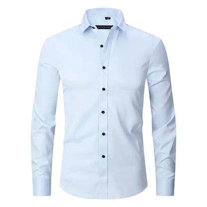 Men's Spring Elastic Wrinkle-Free Dress Shirt – Slim Fit Stretch Button-Up Formal & Casual Shirt for Office, Business & Party