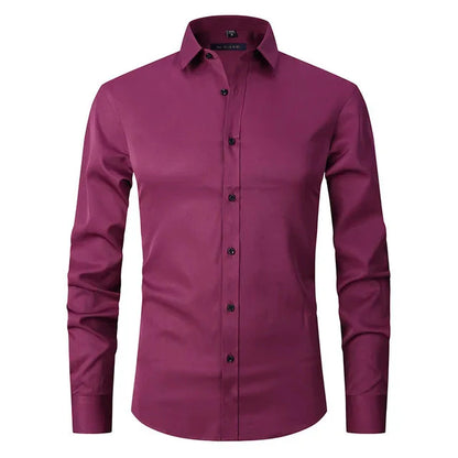 Men's Spring Elastic Wrinkle-Free Dress Shirt – Slim Fit Stretch Button-Up Formal & Casual Shirt for Office, Business & Party