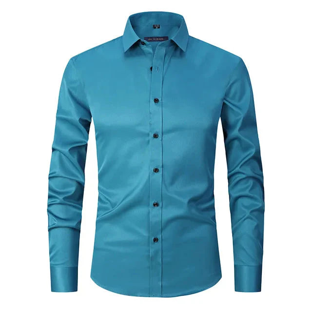Men's Spring Elastic Wrinkle-Free Dress Shirt – Slim Fit Stretch Button-Up Formal & Casual Shirt for Office, Business & Party