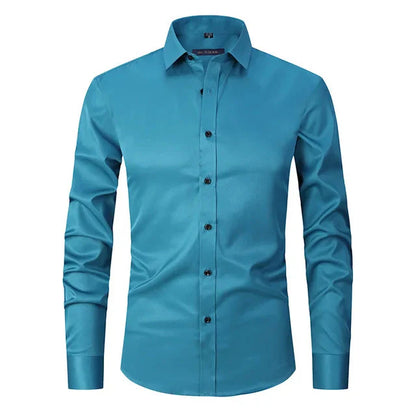 Men's Spring Elastic Wrinkle-Free Dress Shirt – Slim Fit Stretch Button-Up Formal & Casual Shirt for Office, Business & Party