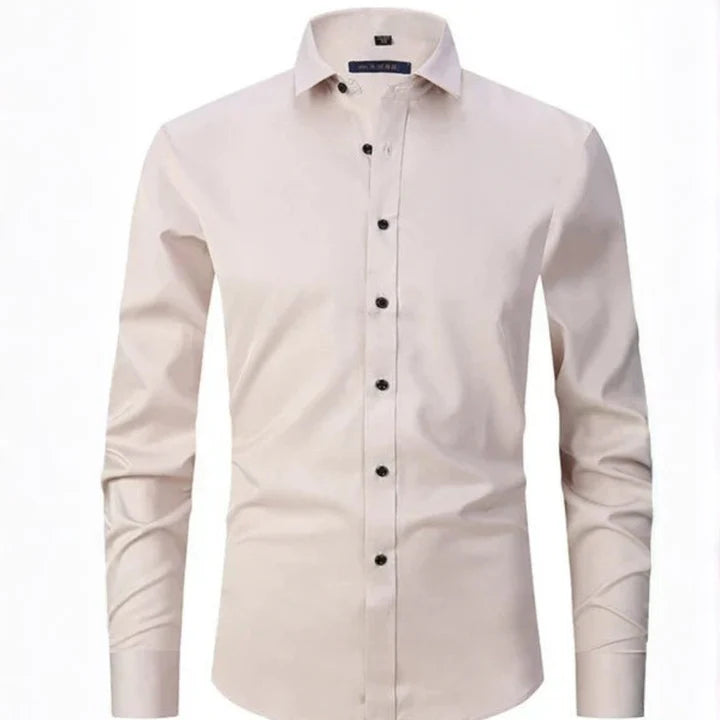 Men's Spring Elastic Wrinkle-Free Dress Shirt – Slim Fit Stretch Button-Up Formal & Casual Shirt for Office, Business & Party