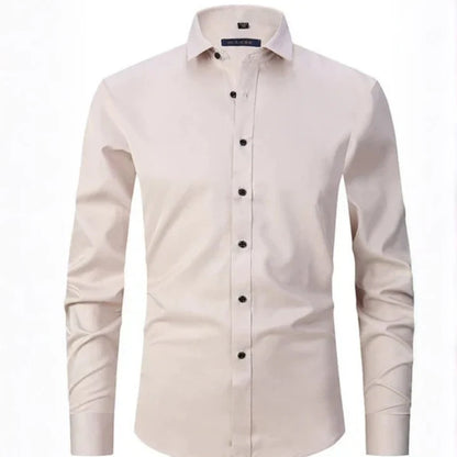 Men's Spring Elastic Wrinkle-Free Dress Shirt – Slim Fit Stretch Button-Up Formal & Casual Shirt for Office, Business & Party