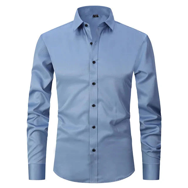 Men's Spring Elastic Wrinkle-Free Dress Shirt – Slim Fit Stretch Button-Up Formal & Casual Shirt for Office, Business & Party