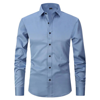 Men's Spring Elastic Wrinkle-Free Dress Shirt – Slim Fit Stretch Button-Up Formal & Casual Shirt for Office, Business & Party