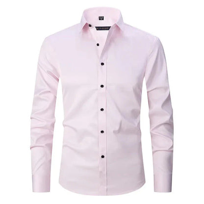 Men's Spring Elastic Wrinkle-Free Dress Shirt – Slim Fit Stretch Button-Up Formal & Casual Shirt for Office, Business & Party