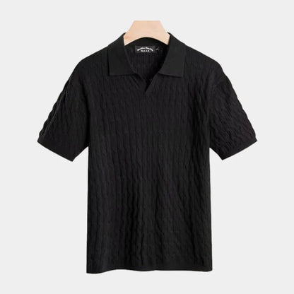 Men's Textured Polo Shirt – V Neck, Short Sleeve, Classic Fit