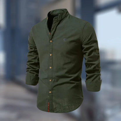 Men's Casual Long Sleeve Stand Collar Shirt | Regular Fit Button-Up Shirt for Everyday, Office & Smart Casual Wear