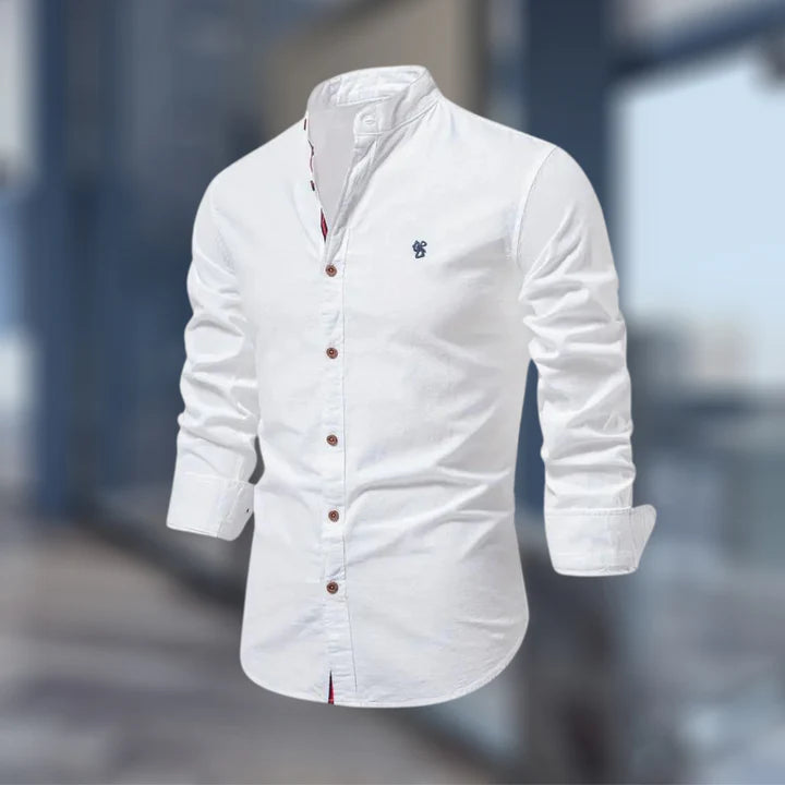 Men's Casual Long Sleeve Stand Collar Shirt | Regular Fit Button-Up Shirt for Everyday, Office & Smart Casual Wear