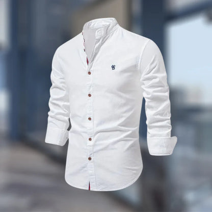Men's Casual Long Sleeve Stand Collar Shirt | Regular Fit Button-Up Shirt for Everyday, Office & Smart Casual Wear