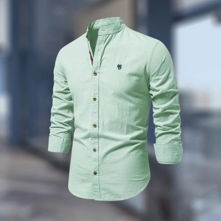Men's Casual Long Sleeve Stand Collar Shirt | Regular Fit Button-Up Shirt for Everyday, Office & Smart Casual Wear