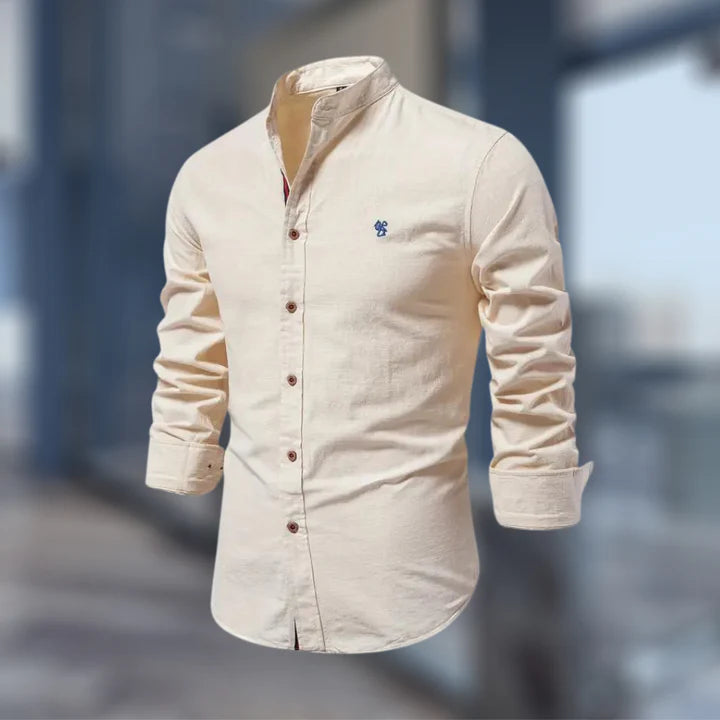 Men's Casual Long Sleeve Stand Collar Shirt | Regular Fit Button-Up Shirt for Everyday, Office & Smart Casual Wear