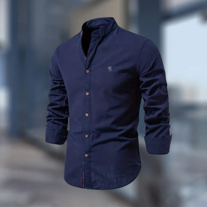 Men's Casual Long Sleeve Stand Collar Shirt | Regular Fit Button-Up Shirt for Everyday, Office & Smart Casual Wear