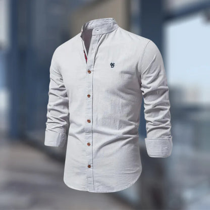 Men's Casual Long Sleeve Stand Collar Shirt | Regular Fit Button-Up Shirt for Everyday, Office & Smart Casual Wear