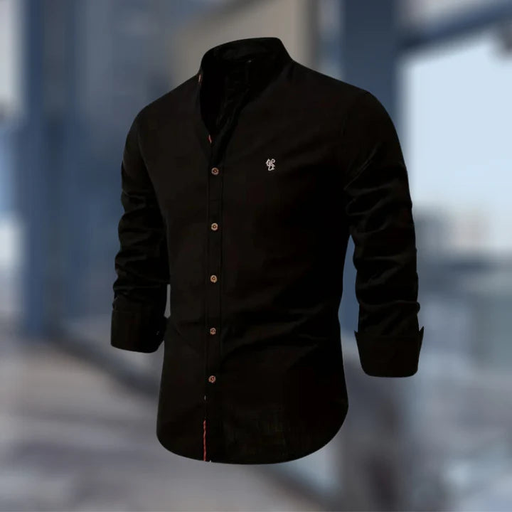 Men's Casual Long Sleeve Stand Collar Shirt | Regular Fit Button-Up Shirt for Everyday, Office & Smart Casual Wear