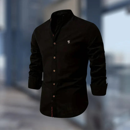 Men's Casual Long Sleeve Stand Collar Shirt | Regular Fit Button-Up Shirt for Everyday, Office & Smart Casual Wear