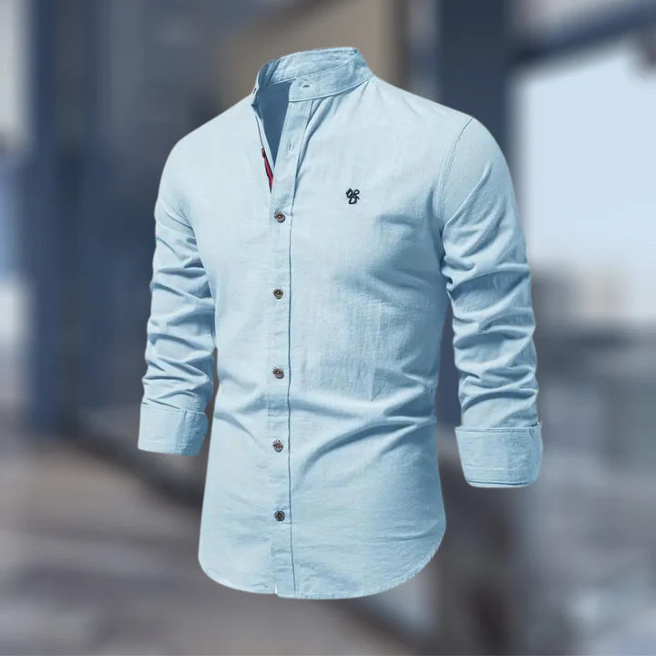 Men's Casual Long Sleeve Stand Collar Shirt | Regular Fit Button-Up Shirt for Everyday, Office & Smart Casual Wear