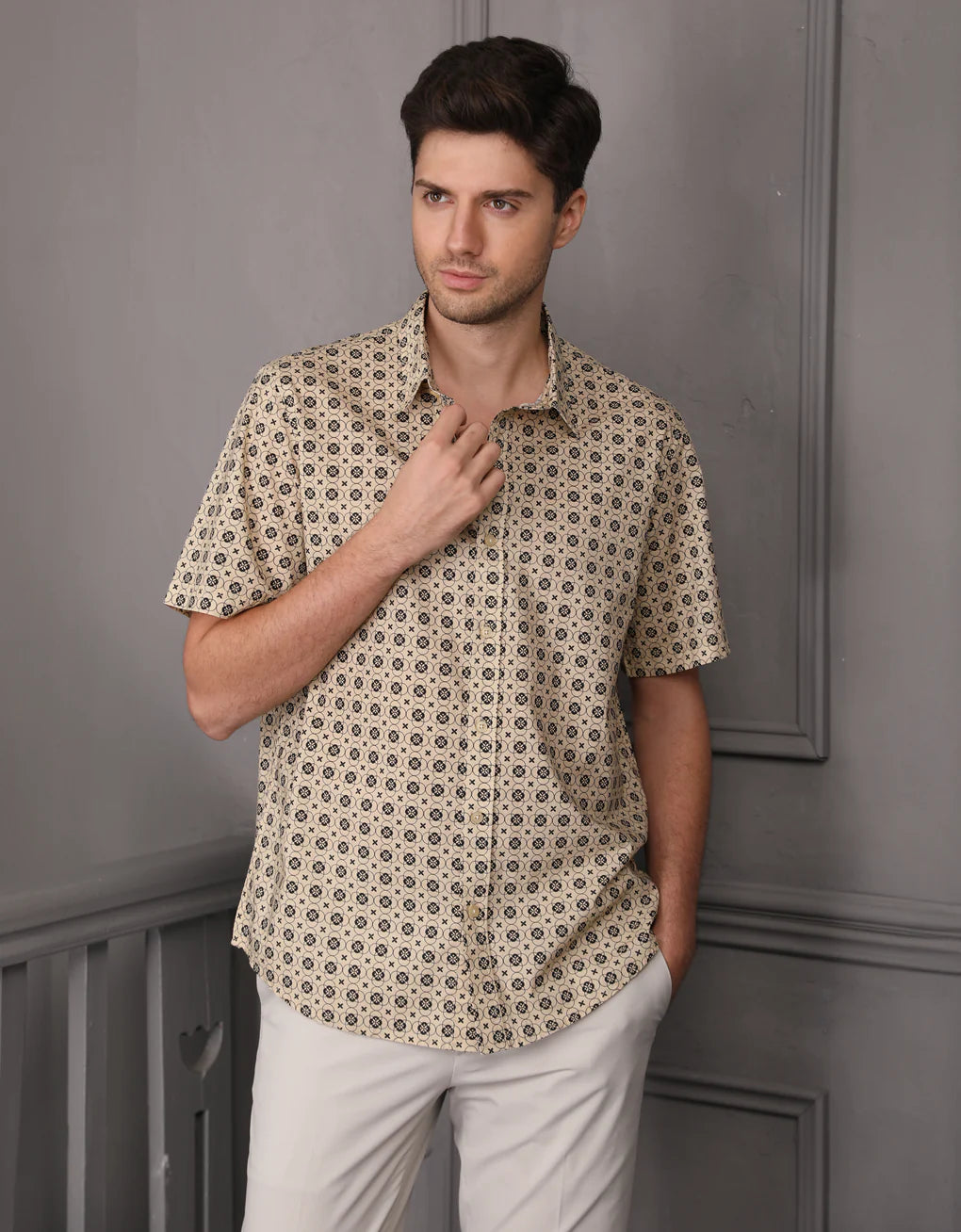Henry Men's Regular Fit Short Sleeve Shirt - Nude/Cream